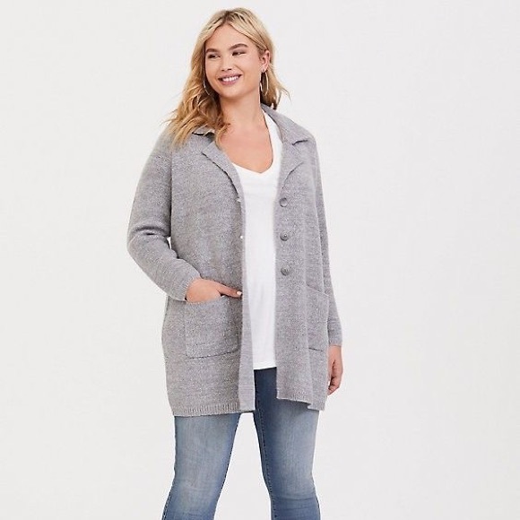 torrid Sweaters - Grey Notched Collar Sweater Coat